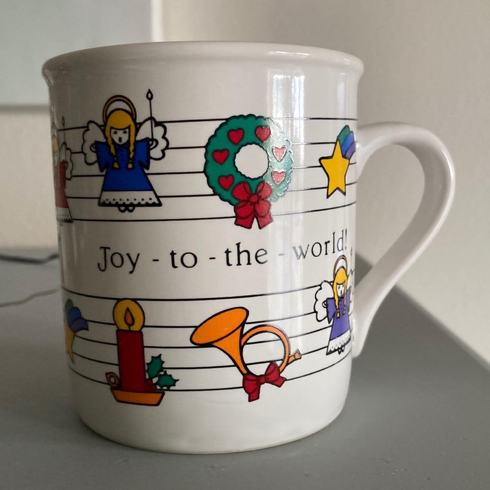 Rejoice Joy to the World Christmas Dove Angels Bells Music Notes Hallmark Mug